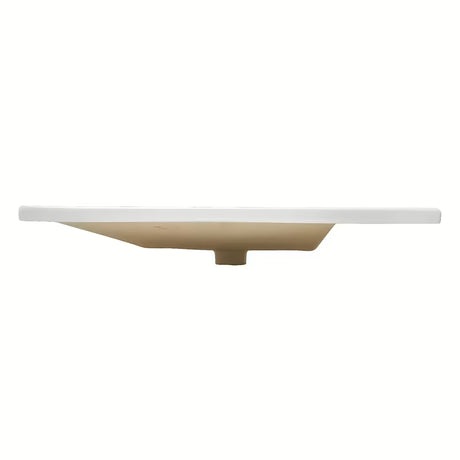 Baltas keraminis baldinis praustuvas SAT B-Way 81x46 cm, su daiktų pasidėjimo zona dešinėje ir anga pro maišytuvui centre.