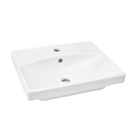 Baltas pakabinami keraminis praustuvas SAT Brevis 50,5x40 cm su persipylimo anga ir anga pro maišytuvui centre