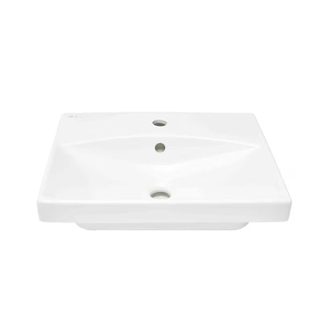 Baltas pakabinami keraminis praustuvas SAT Brevis 50,5x40 cm su persipylimu ir anga pro maišytuvui per vidurį