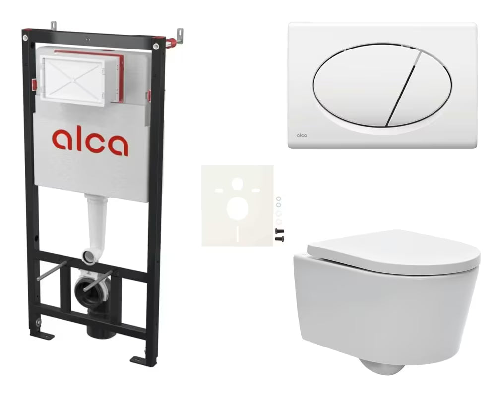 Pakabinami WC komplektas SAT Brevis su potinkiniu moduliu, nuleidimo mygtuku ir sėdyne softclose