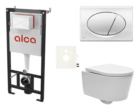 Pakabinami WC komplektas SAT Brevis su potinkiniu moduliu Alca, nuleidimo mygtuku ir sėdyne softclose