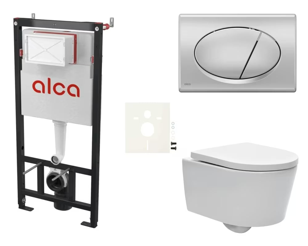 Pakabinami WC komplektas SAT Brevis su potinkiniu moduliu Alca, nuleidimo mygtuku ir sėdyne softclose