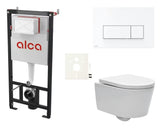 Pakabinami WC komplektas SAT Brevis su prie sienos montuojamu moduliu Alca, mygtuku, sėdyne softclose ir EasyLock.