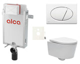 Pakabinami WC komplektas SAT Brevis su potinkiniu bakeliu, nuleidimo mygtuku ir sėdyne softclose