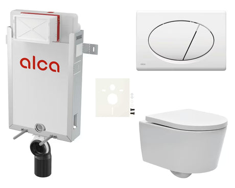 Pakabinami WC komplektas SAT Brevis su potinkiniu bakeliu, nuleidimo mygtuku ir sėdyne softclose