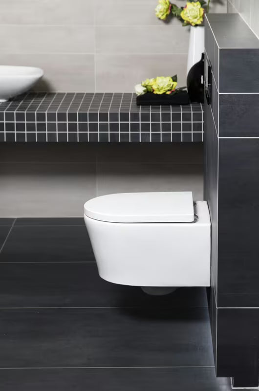 Pakabinami WC komplektas SAT Brevis su potinkiniu bakeliu, nuleidimo mygtuku ir sėdyne softclose