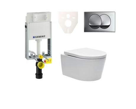 Pakabinami WC komplektas SAT Brevis su potinkiniu moduliu Geberit ir nuleidimo mygtuku