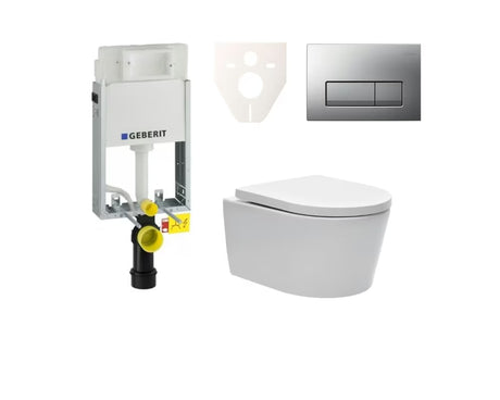 Pakabinami WC komplektas SAT Brevis su potinkiniu moduliu Geberit Kombifix ir nuleidimo mygtuku