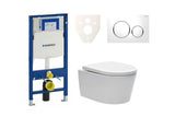 Pakabinami WC komplektas SAT Brevis su moduliu Geberit Duofix, Rimless dubeniu ir baltu nuleidimo mygtuku