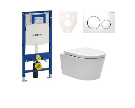 Pakabinami WC komplektas SAT Brevis su moduliu Geberit Duofix, Rimless dubeniu ir baltu nuleidimo mygtuku