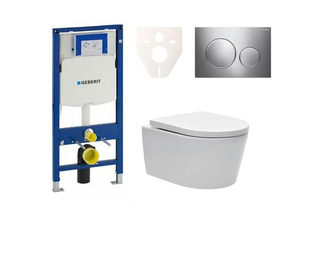 Pakabinami WC komplektas SAT Brevis su montavimo sistema ir bakeliu Geberit Duofix pro montuoti prie sienos