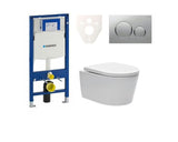 Pakabinami WC komplektas SAT Brevis su moduliu Geberit Duofix, sėdyne softclose ir chromo nuleidimo mygtuku