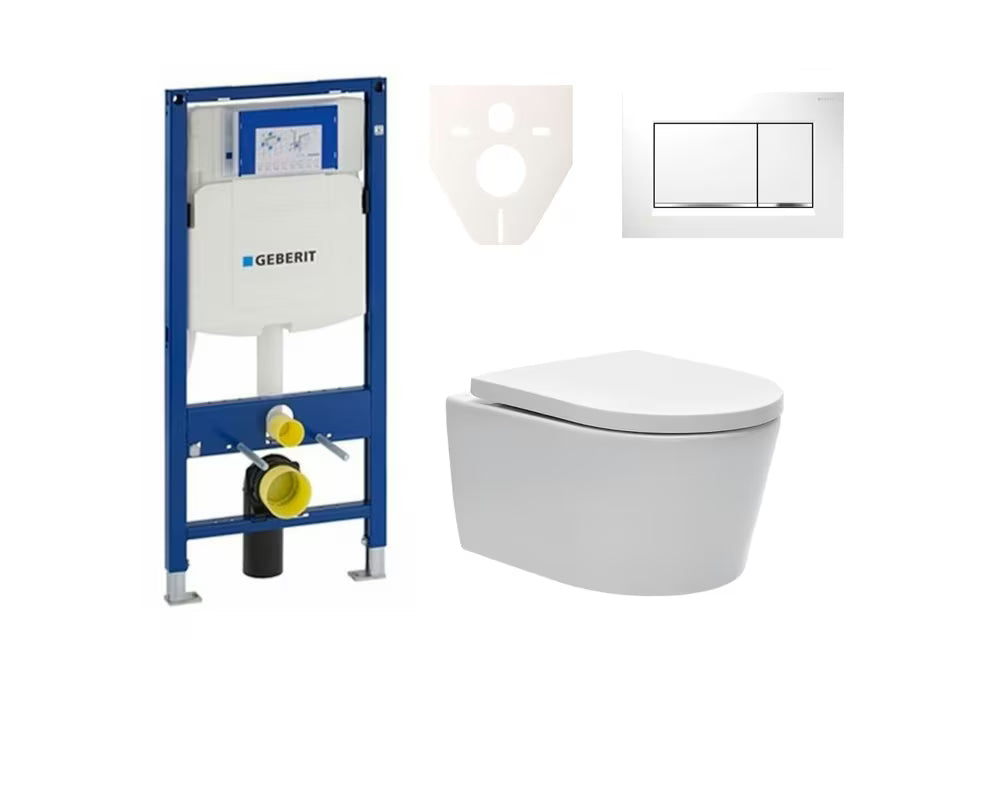 Pakabinami WC komplektas SAT Brevis su bakeliu Geberit Duofix pro moderniam vonios kambariui ir lengvai priežiūrai.