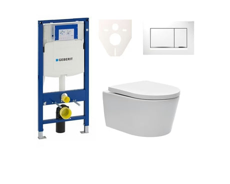 Pakabinami WC komplektas SAT Brevis su bakeliu Geberit Duofix pro moderniam vonios kambariui ir lengvai priežiūrai.