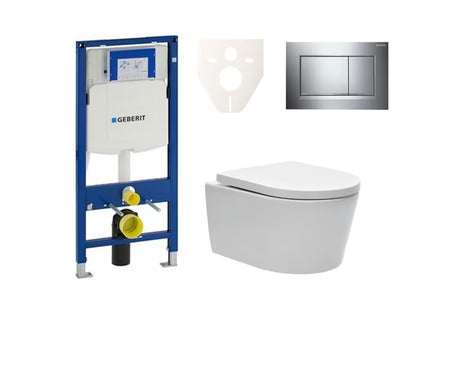 Pakabinami WC komplektas SAT Brevis su bakeliu Geberit Duofix pro montuoti į prie sienos tvirtinamą konstrukciją arba gipso kartoną.