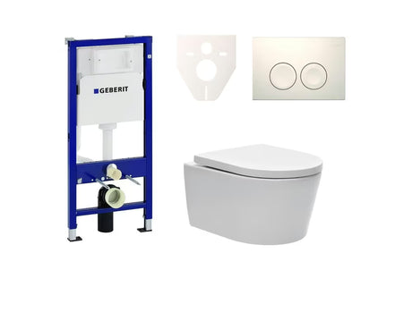 Pakabinami WC komplektas SAT Brevis su potinkiniu moduliu Geberit Duofix, nuleidimo mygtuku ir sėdyne softclose