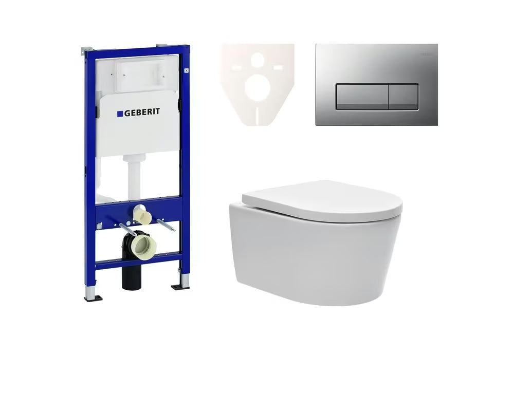 Pakabinami WC komplektas SAT Brevis su moduliu Geberit Duofix, nuleidimo mygtuku ir sėdyne su softclose ir EasyLock