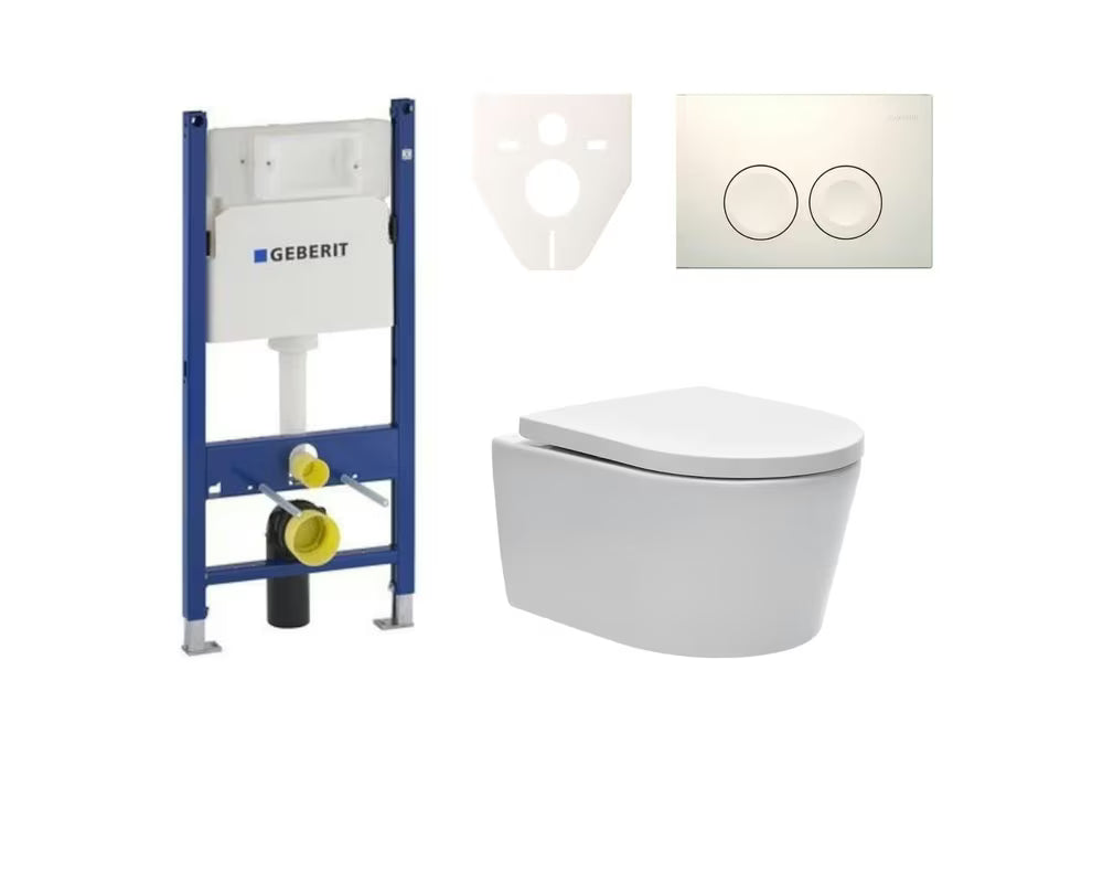 Pakabinami WC komplektas SAT Brevis su potinkiniu bakeliu Geberit Delta ir nuleidimo mygtuku