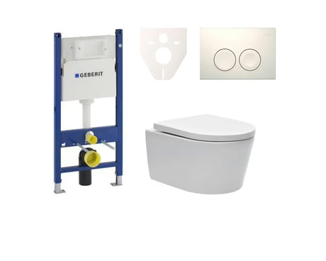Pakabinami WC komplektas SAT Brevis su potinkiniu bakeliu Geberit Delta ir nuleidimo mygtuku