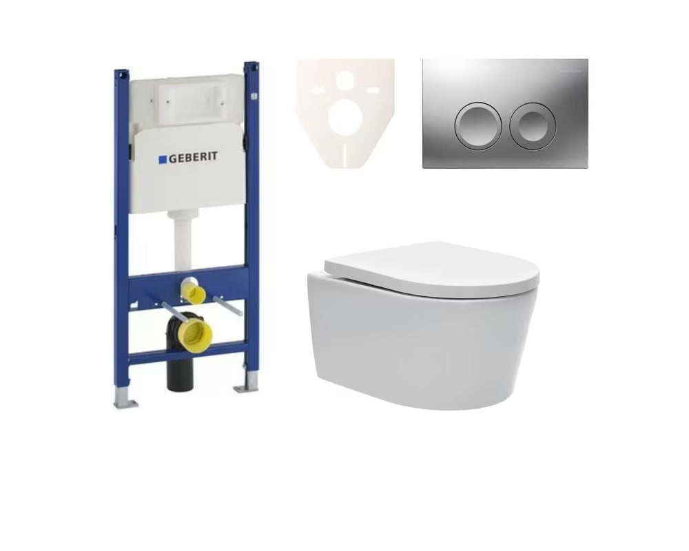 Pakabinami WC komplektas SAT Brevis su montavimo moduliu ir bakeliu Geberit Delta pro potinkinei montavimo sistemai.