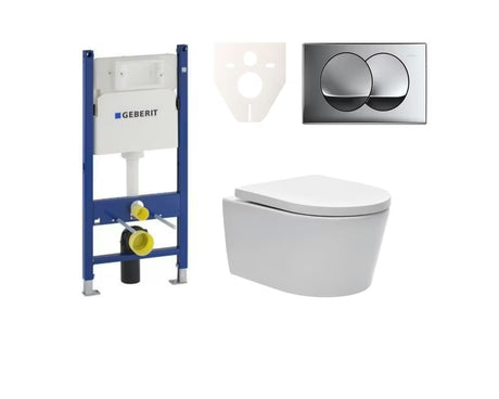 Pakabinami WC komplektas SAT Brevis su potinkiniu bakeliu Geberit Delta ir nuleidimo mygtuku