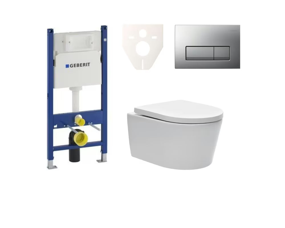 Pakabinami WC komplektas SAT Brevis su potinkiniu moduliu Geberit Delta ir nuleidimo mygtuku