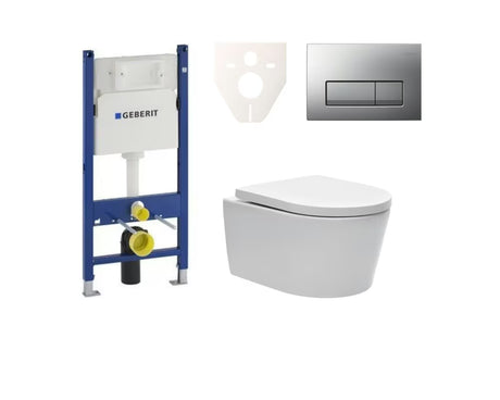 Pakabinami WC komplektas SAT Brevis su potinkiniu moduliu Geberit Delta ir nuleidimo mygtuku