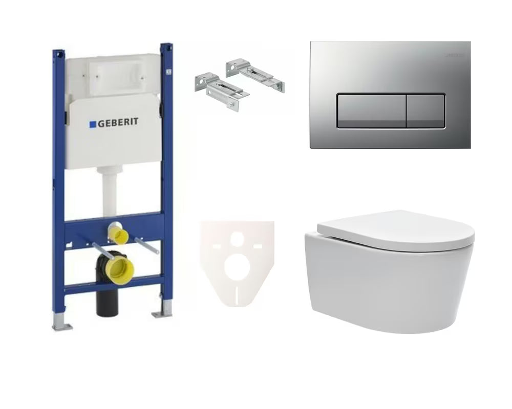 Pakabinami WC komplektas SAT Brevis su potinkiniu bakeliu Geberit Delta ir nuleidimo mygtuku