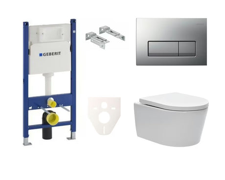 Pakabinami WC komplektas SAT Brevis su potinkiniu bakeliu Geberit Delta ir nuleidimo mygtuku