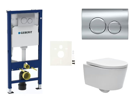 Pakabinami WC komplektas SAT Brevis su moduliu Geberit Duofix, bakeliu ir Delta nuleidimo mygtuku