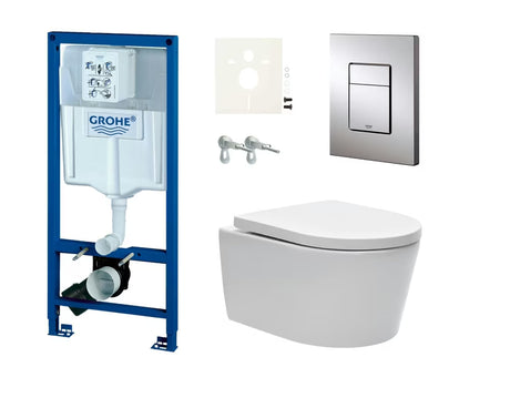 Pakabinami WC komplektas SAT Brevis su potinkiniu bakeliu Grohe Rapid SL ir sėdyne su softclose bei EasyLock