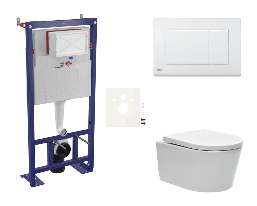 Pakabinami WC komplektas SAT Brevis su potinkiniu bakeliu, nuleidimo mygtuku ir sėdyne softclose