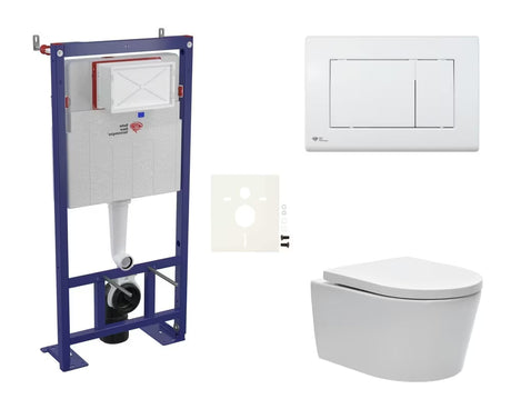 Pakabinami WC komplektas SAT Brevis su potinkiniu bakeliu, nuleidimo mygtuku ir sėdyne softclose