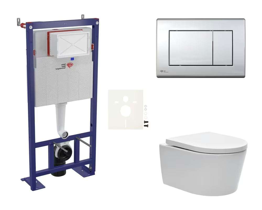 Pakabinami WC komplektas SAT Brevis su potinkiniu bakeliu, nuleidimo mygtuku ir sėdyne su softclose