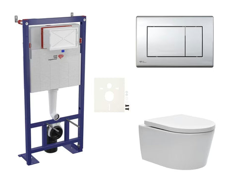 Pakabinami WC komplektas SAT Brevis su potinkiniu bakeliu, nuleidimo mygtuku ir sėdyne su softclose