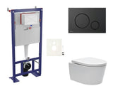 Pakabinami WC komplektas SAT Brevis su potinkiniu moduliu, juodu matiniu mygtuku ir KLOZETAS su sėdyne softclose