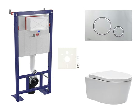 Pakabinami WC komplektas SAT Brevis su prie sienos montuojamu moduliu, tyliu bakeliu ir sėdyne su softclose ir EasyLock.