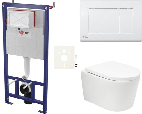 Pakabinami WC komplektas SAT Brevis blizgios baltos spalvos, su sūkuriniu nuplovimu ir softclose sėdyne