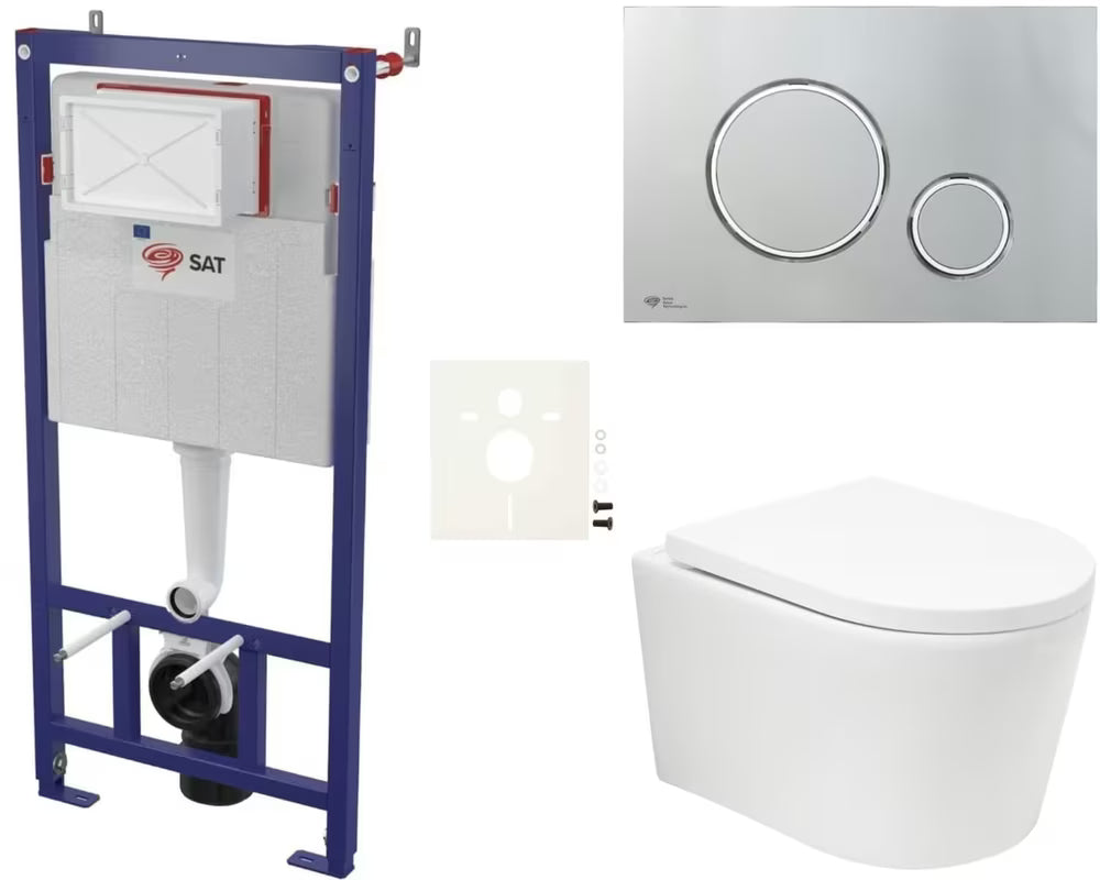 Pakabinami WC komplektas SAT Brevis blizgios baltos spalvos, su paslėptu tvirtinimu ir softclose sėdyne
