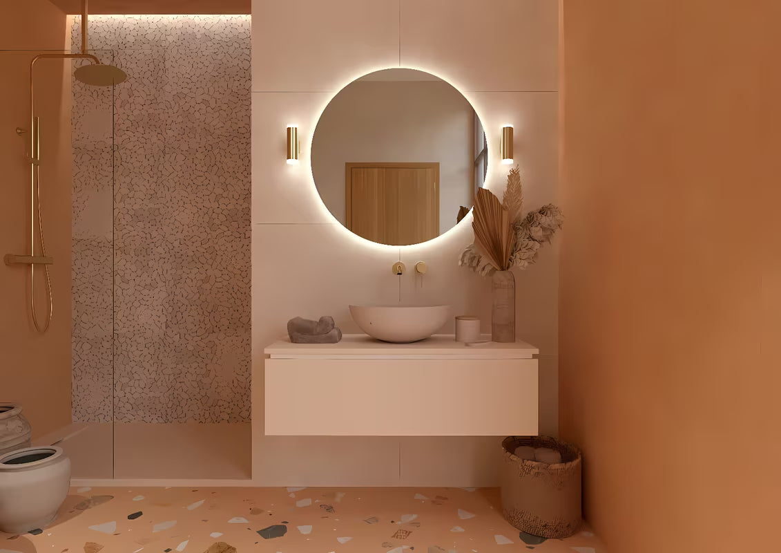 Smėlio spalvos betoninis pastatomas ant stalviršio praustuvas SAT Cemento 42x42 cm plonomis sienelėmis