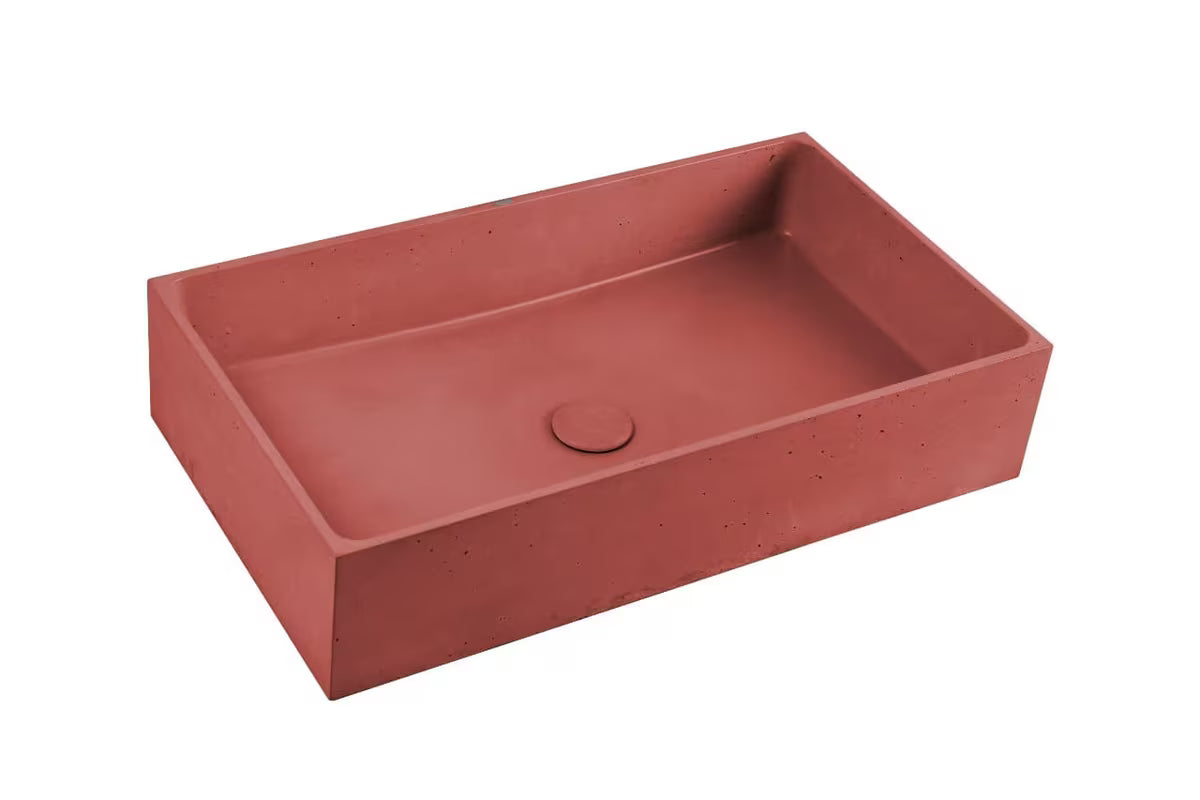 Terakotos spalvos betoninis pastatomas ant stalviršio praustuvas SAT Cemento 64x37 cm, stačiakampės formos