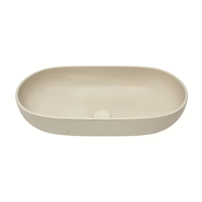 Smėlio spalvos betoninis praustuvas SAT Cemento ant stalviršio 65x35 cm plonomis sienelėmis