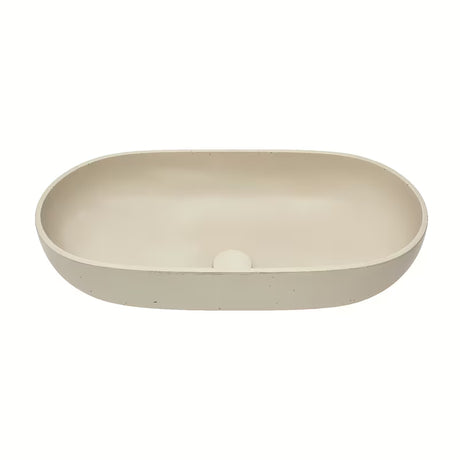 Smėlio spalvos betoninis praustuvas SAT Cemento ant stalviršio 65x35 cm plonomis sienelėmis