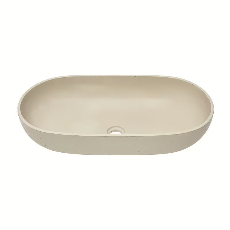 Smėlio spalvos betoninis praustuvas SAT Cemento ant stalviršio 65x35 cm plonomis sienelėmis