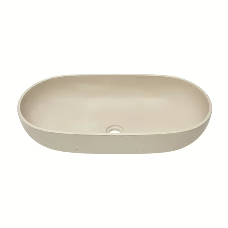 Smėlio spalvos betoninis praustuvas SAT Cemento ant stalviršio 65x35 cm plonomis sienelėmis