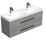 Pakabinama vonios spintelė SAT Cube Way su dvigubu praustuvu, betono dekoro, 120x53x40 cm