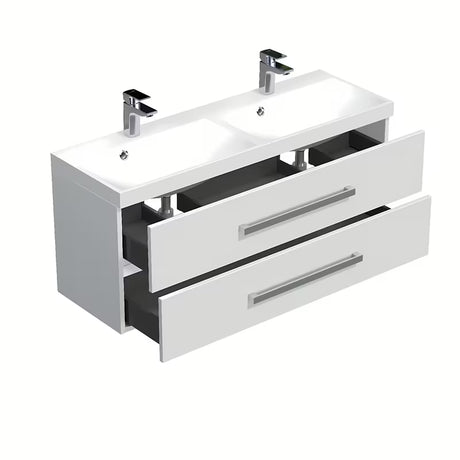 Pakabinama vonios spintelė SAT Cube Way su dvigubu praustuvu 120x40 cm, baltos spalvos