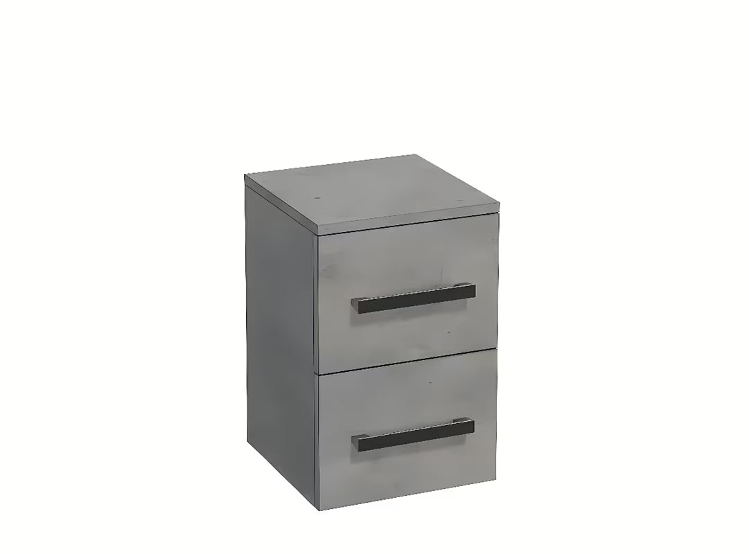 Žema pakabinama vonios spintelė SAT Cube Way betono imitacijos su chromuotomis rankenėlėmis