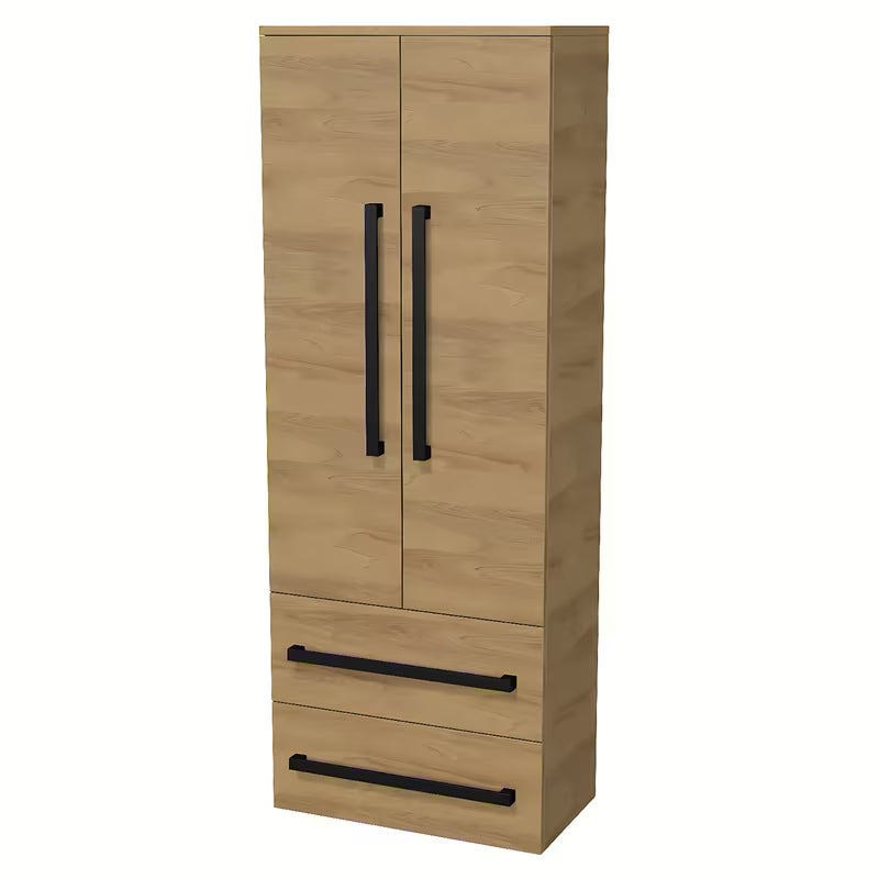 Aukšta vonios spintelė SAT Cube Way 60x163x33 cm ąžuolo dekoro hickory su juodomis rankenėlėmis