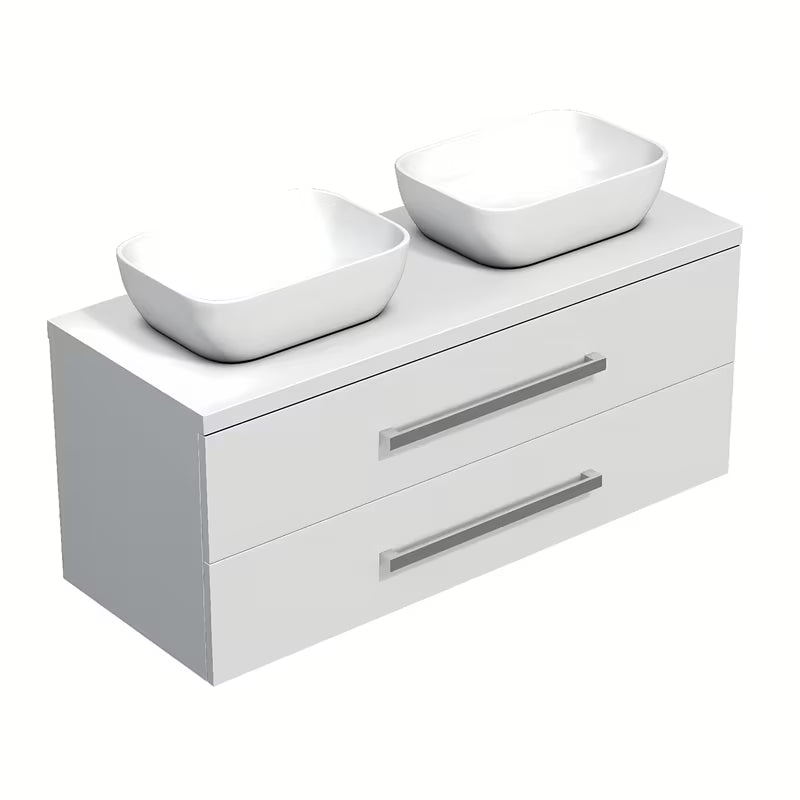 Pakabinama vonios spintelė SAT Cube Way su baltu blizgiu stalviršiu, 120x46x53 cm